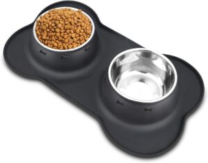 1e207fe893777920 AsFrost Dog Food Bowls Stainless Steel Pet Bowls & Dog Water Bowls No Spill Non Skid, Feeding Bowls with Dog Bowls Silicone Mat for Small Medium Large Size Dogs, Cat Pet Dog Dishes Set, Black, 3 Cup