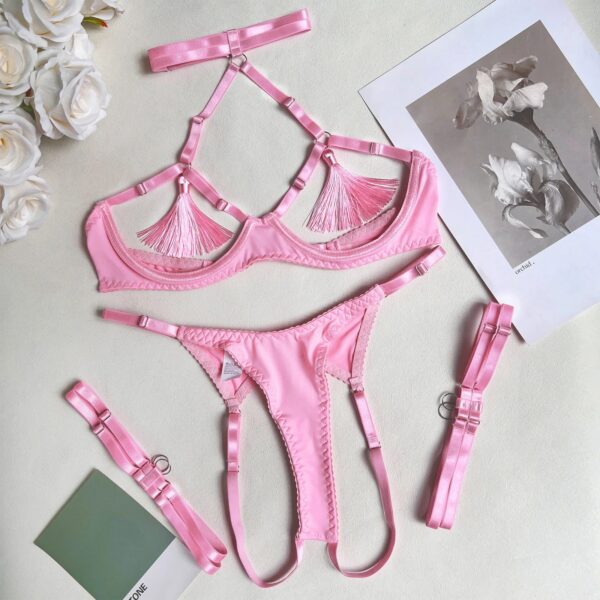 Sexy Lingerie Set Tassel Lingerie Set Women Cut Out Sexy Erotic Set  Solid Brief Underwear Set Nightwear