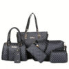 1e2e664cd5a0f9d7 6pcs Tote Bag Boston Bag Clutch Purse Set, PU Leather Textured Shoulder Bag, Casual Versatile Commuter Bag