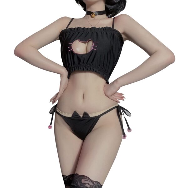 1e41511dc503b3b5 H&L Japanese Sexy&Cute Anime Cat Embroidary Sexy Lingerie Underwear Cosplay Sleepwear (Black, One Size)