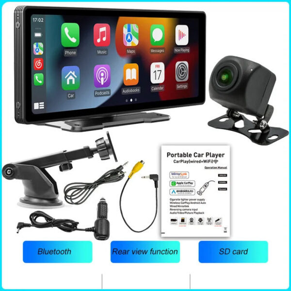 1e5dc88aa5a15de2 BQCC 10.26 Inch Portable Wireless Carplay Screen HD Rear Reversing Camera Car Radio DVR MP5 Multimedia Video Player Android Auto