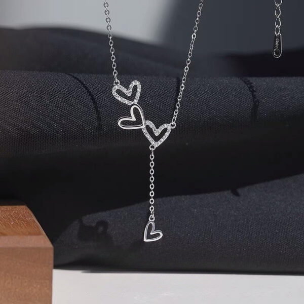Sterling Sier Hollow Heart Necklace Sparkling Diamond Tassel Pendant Women's Clavicle Chain Wedding Jewelry Accessories
