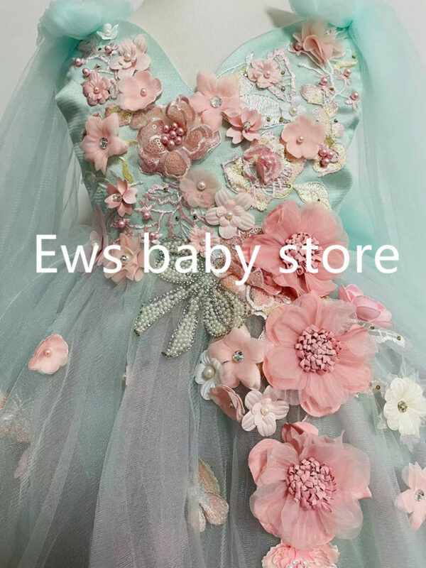 2024 New Children‘s Princess Evening Gown Sleeveless Pearls Appliques Design Wedding Birthday Baptism Party Girls Dresses A3650
