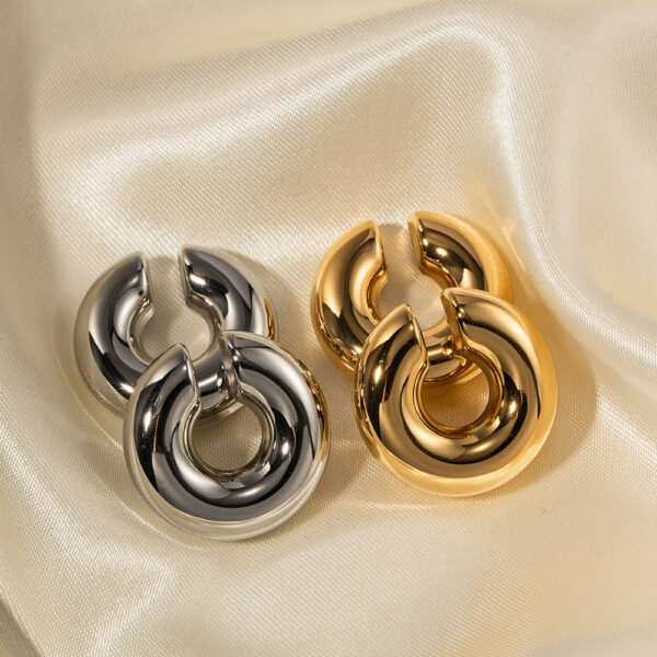 Stainless Steel Thick Cylindrical Hollow Ear Clip for Women PVD Gold Plating Waterproof Trendy Fashion Jewelry Party Gifts