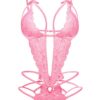 Donnalla Women's Deep V Lace Teddy One Piece Cutout Strappy Lingerie