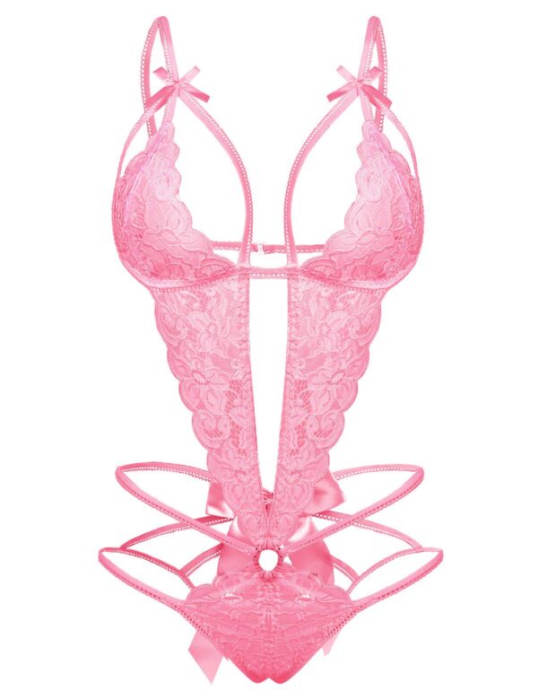Donnalla Women's Deep V Lace Teddy One Piece Cutout Strappy Lingerie