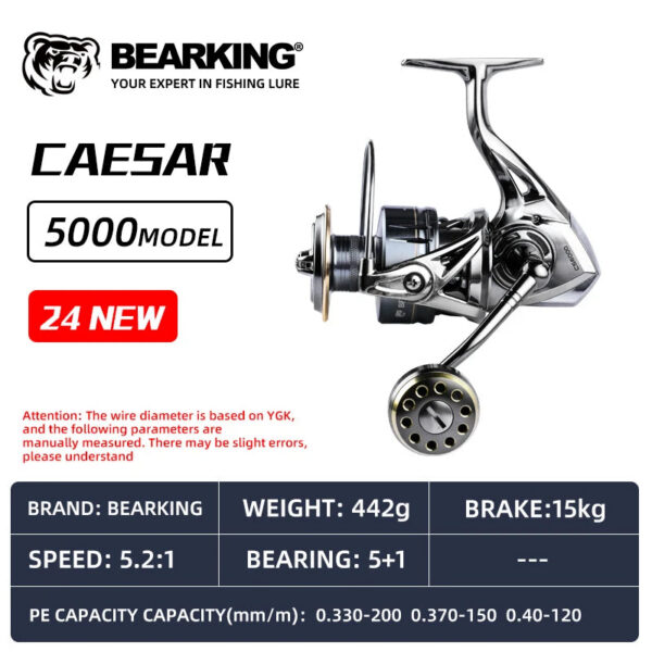 BEARKING CAESAR series 5+1BB stainless steel bearings drive system 5.2:1 fishing reel 15Kg maximum power rotary fishing reel