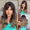 1f1f5d152b242413 Long Black Wavy Synthetic with Bangs for Women Body Wave Wigs Cosplay Daily Natural Use Hair Heat Resistant