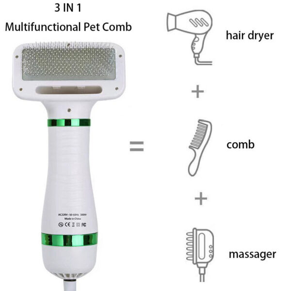 Pet Hair Dryer 2 with Slicker for Cat and Brush Professional Home Grooming Furry Drying Portable Dog Blower