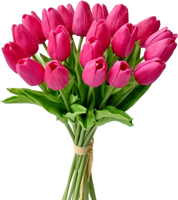 Mandy's 20pcs Yellow Artificial Tulip Silk Fake Flowers 13.5" for Mother's Day Easter Valentine’s Day Gifts in Bulk Home Kitchen Wedding Decorations