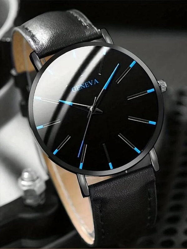 1f2faa739a9f2976 3PCs Men's Simple Round Belt Quartz Watch+Woven Bracelet+Necklace Combination Set