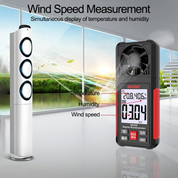 GVDA Digital Anemometer Handheld Meter GD155 for Measuring Speed Temperature and Wind Chill with Backlight LCD