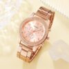 1f53e9cd7abed0bb 6PCS Set Rose Gold Watch Women Ring Necklace Earring Rhinestone Fashion Wristwatch Casual Ladies Bracelet Watches