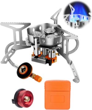Camping Gas Stove 6600W, Portable Outdoor Camping Furnace, Folding Wild Camp Gas Burner, Backpacking Stove Suitable for Hiking, Camping, Trekking and Picnic
