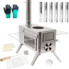 Fitinhot Camp Wood Stove, Tent Wood Burning Stoves Portable with Chimney Pipes, Upgraded Titanium Surface Camping Stove, Heat Resistant Glass & Gloves for Outdoor (Black)