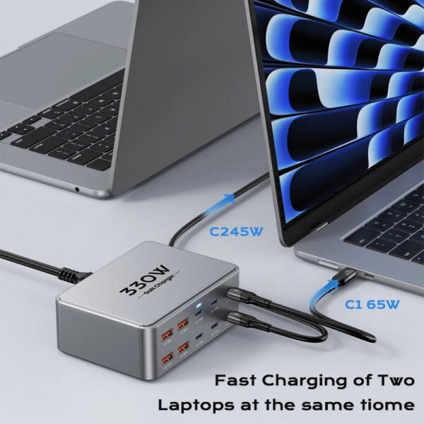 330W USB C GaN Charger 100W PD3.0 PPS QC3.0 Multiport Fast Charging Station For Laptop iPhone 15 16 Samsung Macbook Pro Tablet