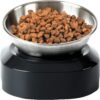 Raised Cat Bowl with Stainless Steel, Non-Slip Silicone Mat & Raised Cat Feeder with 15° & 0° Tilting Neck Protective Bowl for Pets, Cats Food and Water Feeding