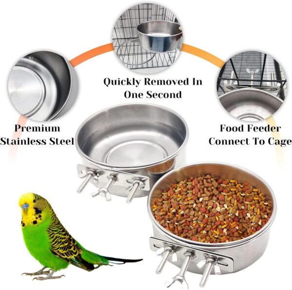 1fb024bb3ef5b612 PINVNBY Parrot Feeding Cups Birds Food Dish Stainless Steel Parrot Feeders Water Cage Bowls with Clamp Holder for Cockatiel Conure Budgies Parakeet Parrot Macaw Small Animal Chinchilla Pack of 2