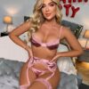 SOLY HUX Womens Sexy Lingeries Exotic Garter Belt Set Floral Lace Bra and Panty 4 Pieces