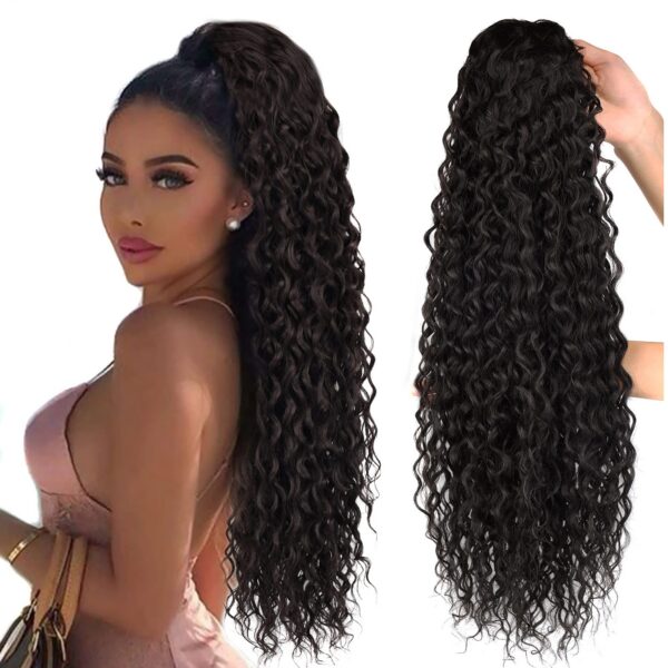 1fc8ca948608d132 Curly Extensions Clip in Synthetic Drawstring Ponytail Wig Long 32Inch Water Wave Afro Pony Tail Women Hairpiece False