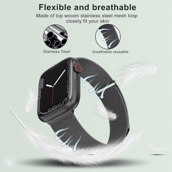 Marge Plus for Apple Watch Band Series Ultra 8 7 6 5 4 3 2 1 SE 38mm 40mm 41mm 42mm 44mm 45mm 49mm Women and Men, Stainless Steel Mesh Loop Magnetic Clasp Replacement for iWatch Bands