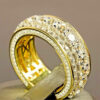 Pure 14k Color Gold Full Diamond Round Ring for Women Men Wedding Engagement Party Accessories Gift Jewelry Rings