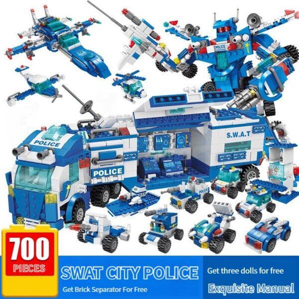 1fde46cec2166246 700PCS City Patrol Police Department Car Building Blocks Vehicle Trucks Inspired Action Figures Brick Toys for Kids