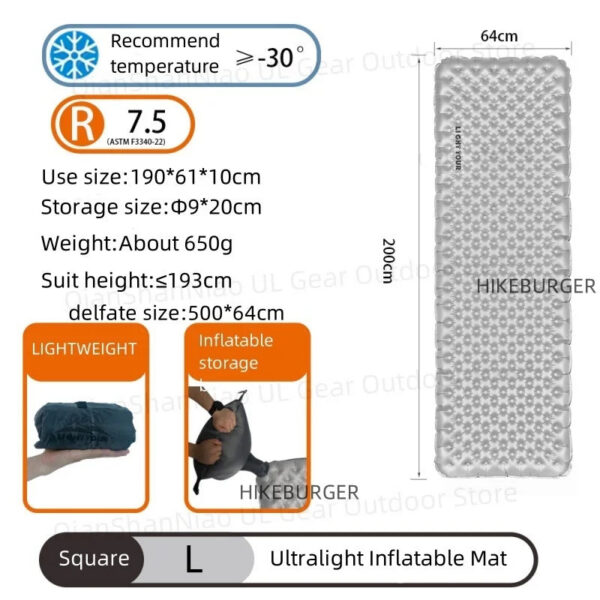Light Tour R value 7.5 Camping Inflatable Mattress Outdoor Portable Sleeping Pad Ultralight Hiking Single People Mat R4.2