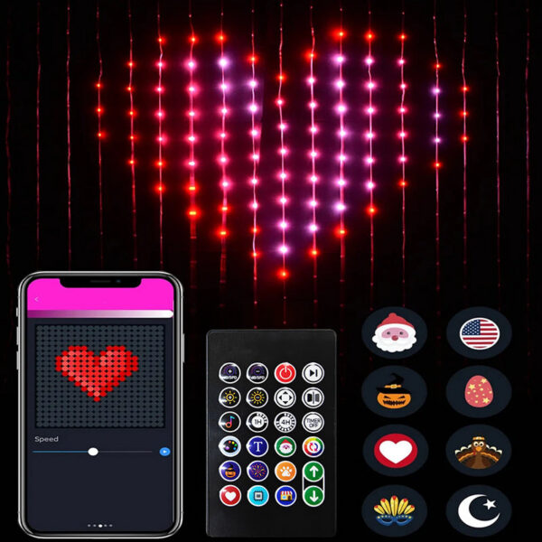 App DIY Picture Text Led Display Smart String Light RGB LED Bluetooth Control Curtain Lights