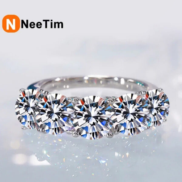 1fec0b1819ff58a0 NeeTim 5mm 6.5mm Full Moissanite Ring for Women S Sterling Sier Eternity Sparkling Diamond Band Wedding Rings Jewelry GRA