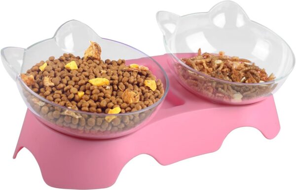 MILIFUN Cat Bowls, Cat Food Bowls Elevated Tilted, Anti Vomiting Kitty Bowls for Puppy and Bunny, Orthopedic Cat Bowls for Indoor Cats. (Pink)