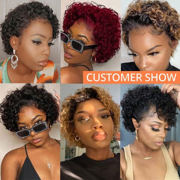 200063079badcfdd Pixie Cut HaiShort Curly Front Human Hair For Women Brazilian Water Wave Bob Wig 13x1 Transparent Lace Wigs
