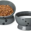 Y YHY Raised Cat Food Bowl Set, Ceramic, Tilted Elevated Bowls, 2 Bowls, 3.6 in & 3 in, White