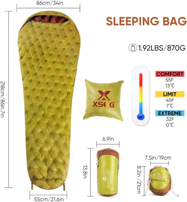 202cd5b177561b25 Ultralight Down Sleeping Bag for Adults, 1.92lbs 32-55F 650 Fill Down, Lightweight Compact Mummy Backpacking Sleeping Bag for Outdoor Camping and Hiking, Compressible -MFH500