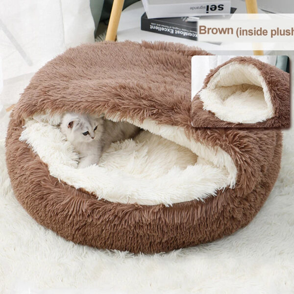 Pet Dog Round Plush Semi-Enclosed Cat Nest for Deep Sleep Comfort In Winter Cats Bed Little Mat Basket Soft Kennel