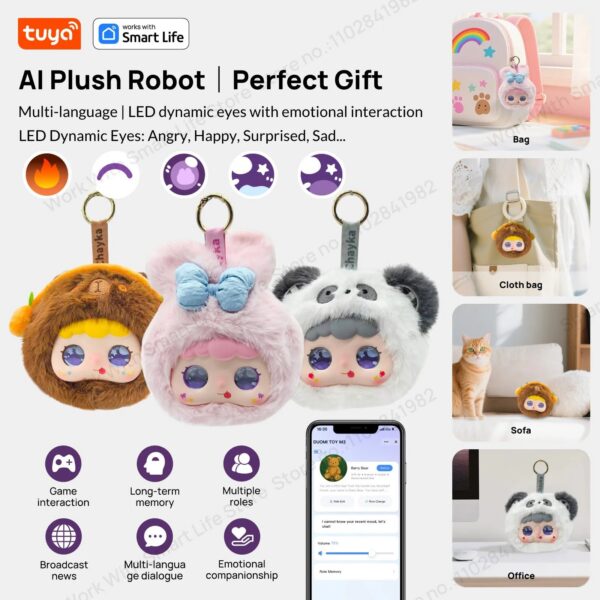 203c6e4397f5428f Tuya Smart AI Plush Robot w/LED Eyes & Voice Control,Interactive Smart Toy USB Rechargeable Companion for Kids Gifts/Smart Home