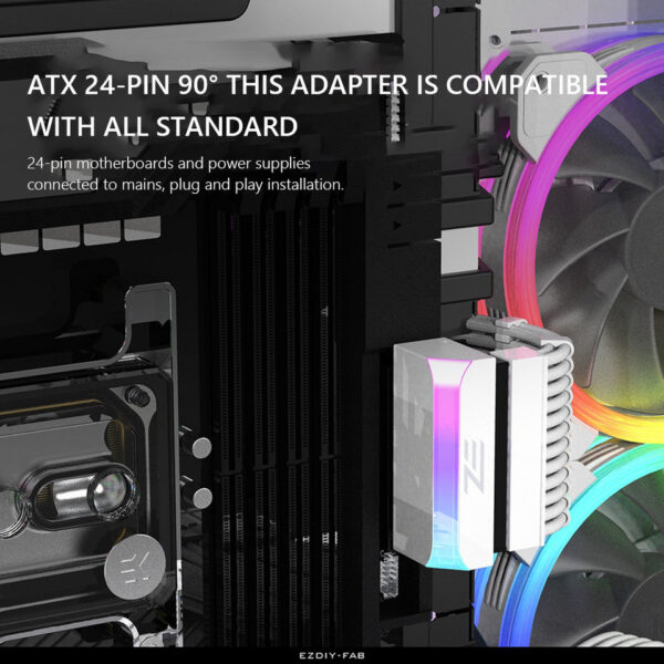 ATX 24 Pin to 90 Degree Plug Adapter ARGB Mainboard Motherboard Power Supply Cable Modular DIY Mounting Accessessory