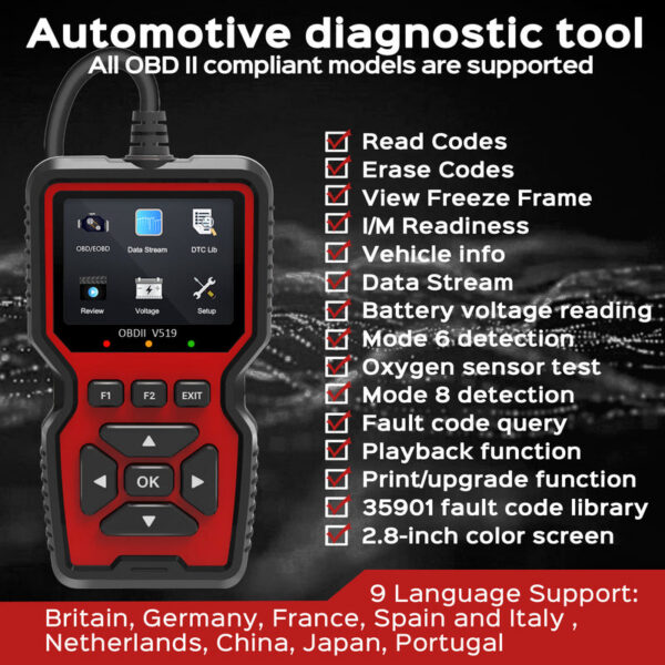 OBD2 Scanner Live Data Professional nic OBDII Diagnostic Code Reader Tool for Check Engine Light