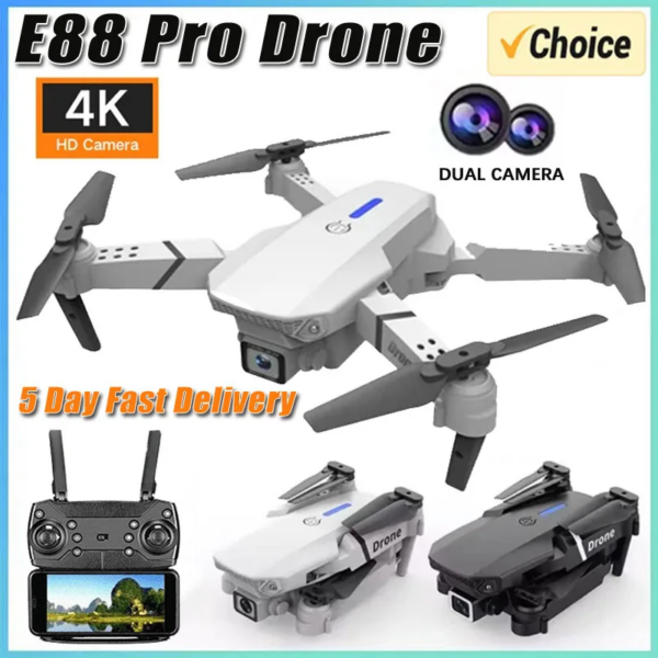 E88Pro Drone 4K Professinal With 1080P Wide Angle Dual HD Camera Foldable RC Helicopter WIFI FPV Height Hold Apron Sell Gift