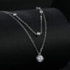 Bamoer U 0.5CT Double Layers Moissanite Necklace Adjustable Round Beads Chain Water Drop Pendant for Women Engagement Gift