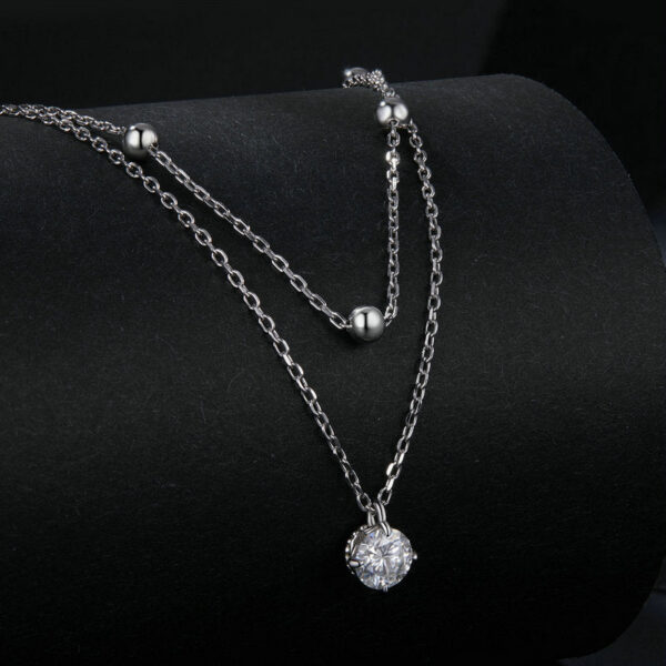 Bamoer U 0.5CT Double Layers Moissanite Necklace Adjustable Round Beads Chain Water Drop Pendant for Women Engagement Gift