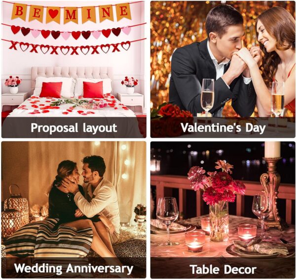 Red Rose Petals Decorations Set, 1000 Pieces Artificial Rose Petals with 3Pcs Romantic Banner, Rose Petals for Romantic Night for Her Set, Special Night Party Decor for Home, Wedding, Anniversary