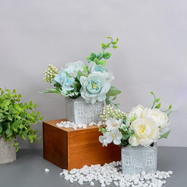 XONOR Artificial Flowers - Set of 4 Mini Fake Potted Silk Daisy Flowers for Home Decor Wedding Office Tabletop Decoration