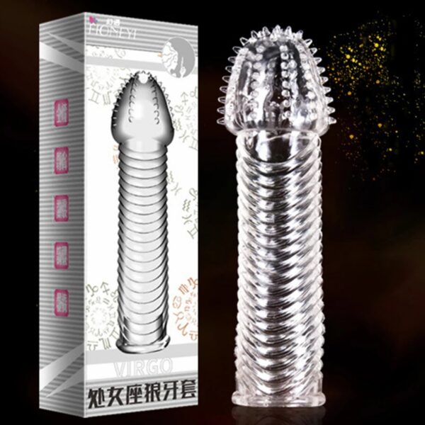 2081114f30257585 Spike Penis Sleeve Reusable Condoms Sex Toys for Men Delay Ejaculation Penis Sleeve Contraception Cock Ring Extender 남성전용기구