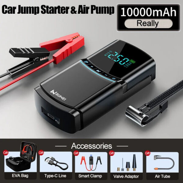 BUVAYE 4 in 1 Car Jump Air 150PSI Tyre Compressor Starter Device 10000mAh Power bank Digital Iatable Pump