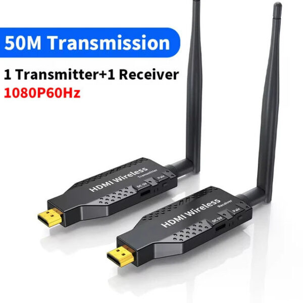 Unnk 50M HDMI Wireless Transmitter Receiver Video Extender Camera Laptop PC to TV Mirror Adapter 1080P 60Hz Display Dongle