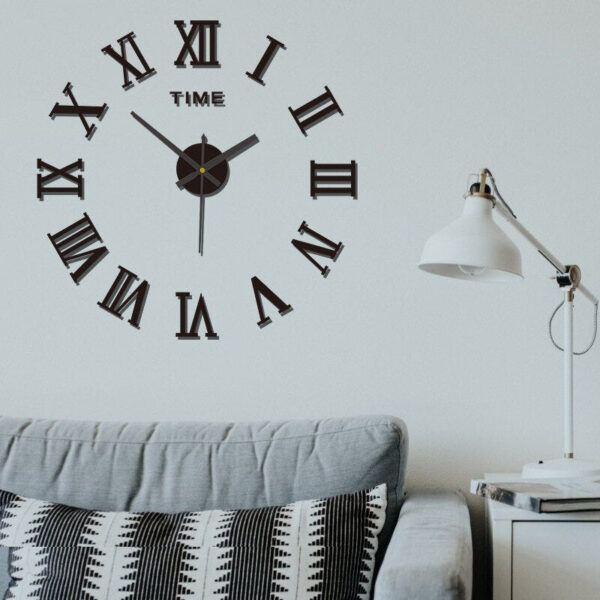 3D Acrylic Digital Roman Numerals Design Mirror Fashion Large Round Wall Clock DIY Self Adhesive Clocks