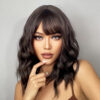 Short Wavy Wigs Women Dark Brown Bob Natural Synthetic Wig with Bangs for Girl Daily Cosplay Use Heat Resistant