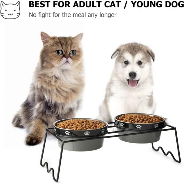 Y YHY Ceramic Raised Pet Bowls 12 oz Capacity 2.75” Height Sturdy Metal Stand, Grey