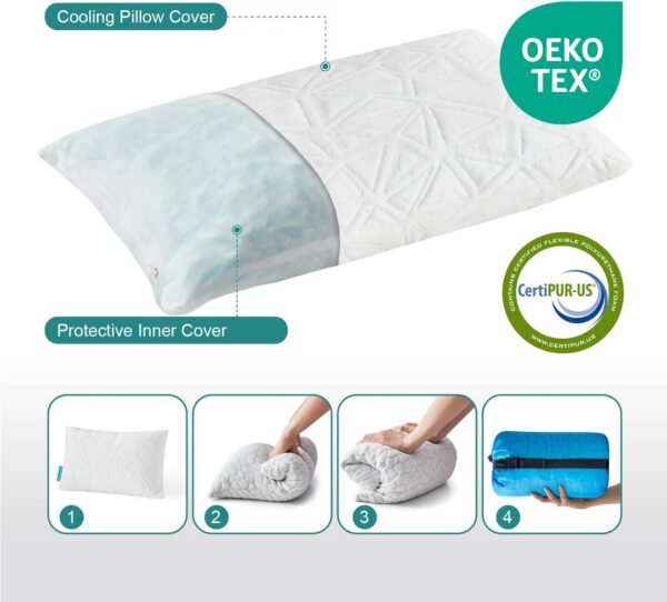 Small Cooling Shredded Gel Memory Foam Pillow，Adjustable for Contoured Support -Portable Ideal for Backpacking, Camping, Travel, Car, Airplane,Office Nap